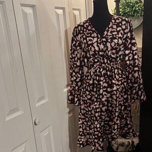 Charlie Paige Black and Pink Leopard Long Sleeve Dress